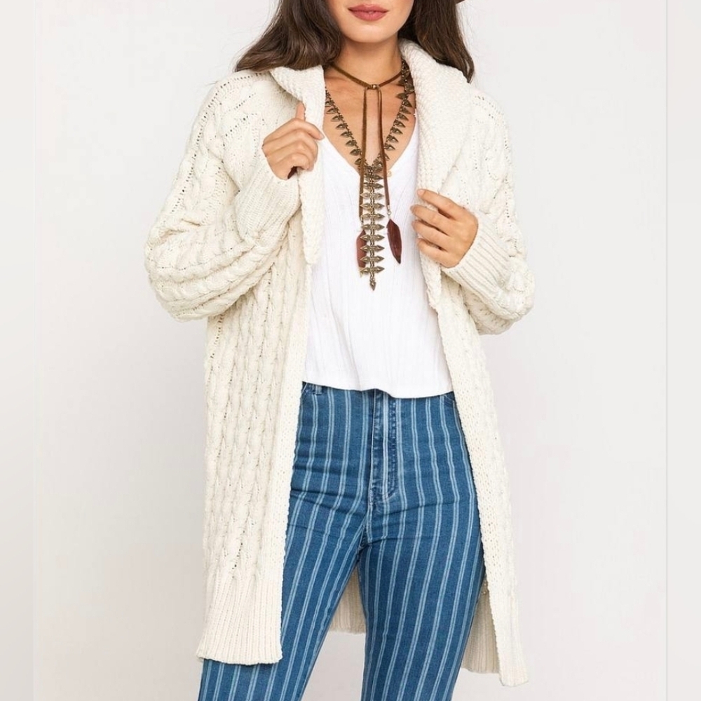 POL Chenille Shawl Cartigan - Cream